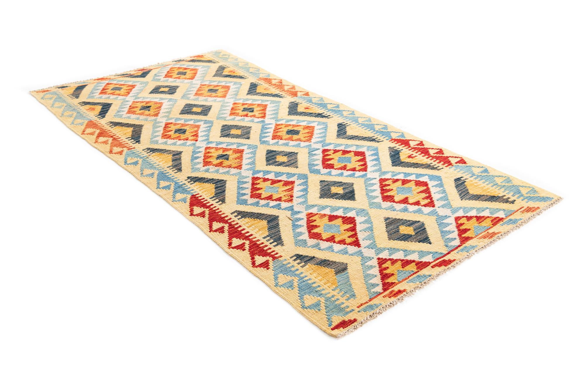 3' 3 x 6' 8 Hand Woven Kilim Maymana Wool Runner Rug