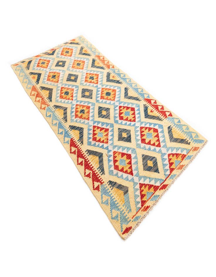 Detail image of 3' 3 x 6' 8  Hand Woven Kilim Maymana Wool Runner Rug