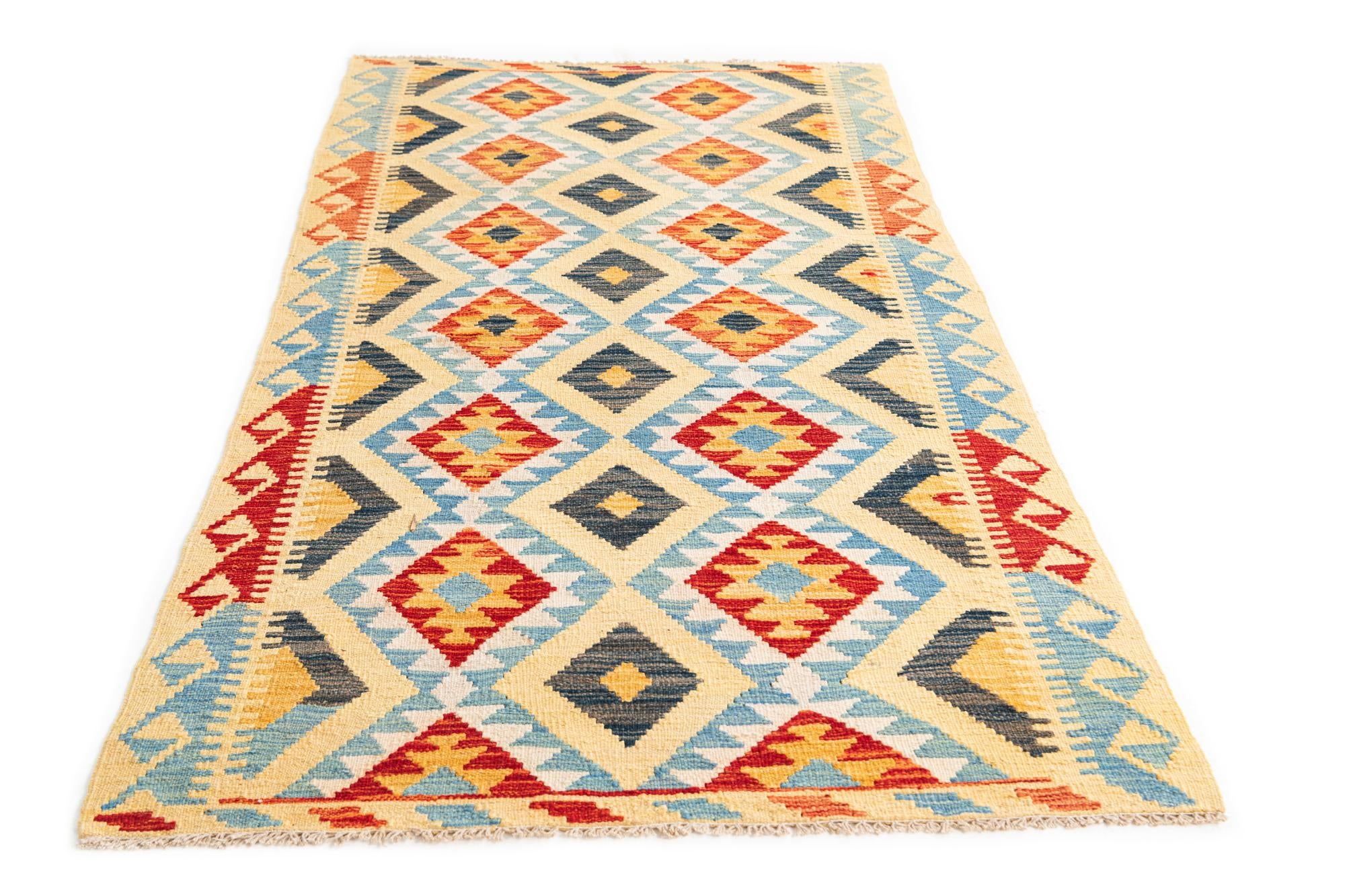 3' 3 x 6' 8 Hand Woven Kilim Maymana Wool Runner Rug