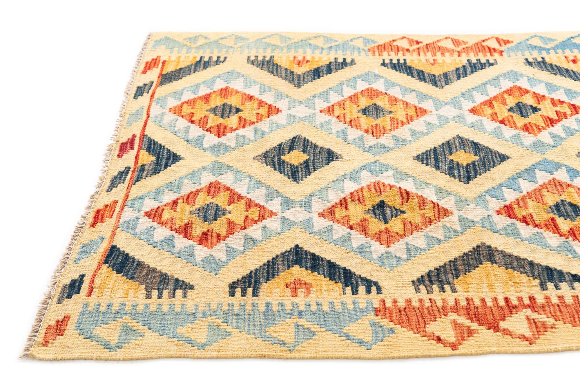 3' 3 x 6' 8 Hand Woven Kilim Maymana Wool Runner Rug