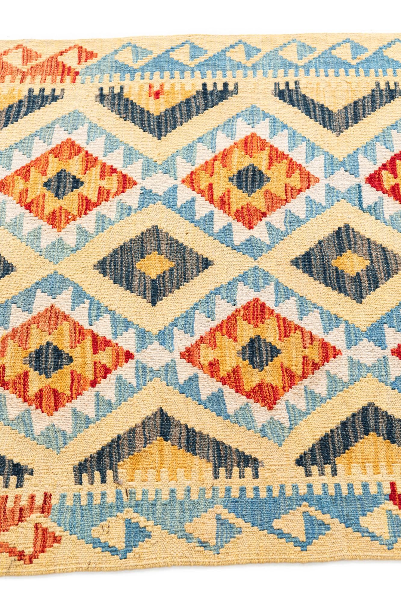 3' 3 x 6' 8 Hand Woven Kilim Maymana Wool Runner Rug