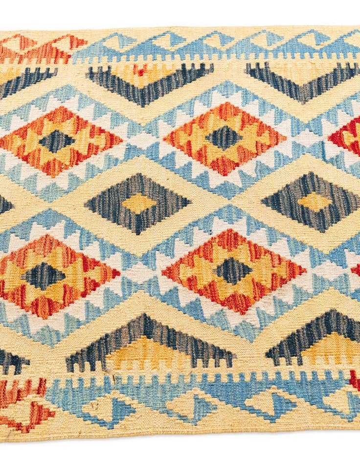 Detail image of 3' 3 x 6' 8  Hand Woven Kilim Maymana Wool Runner Rug