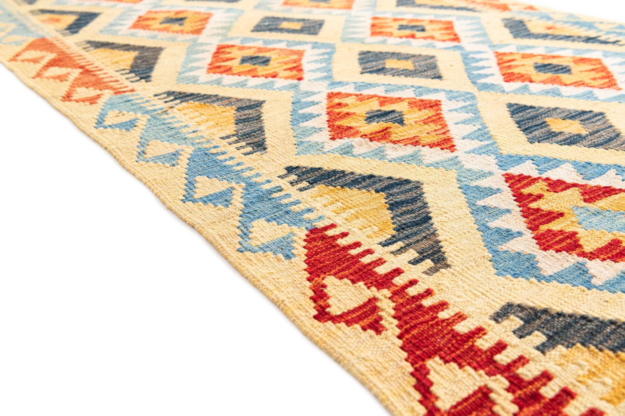 3' 3 x 6' 8 Hand Woven Kilim Maymana Wool Runner Rug