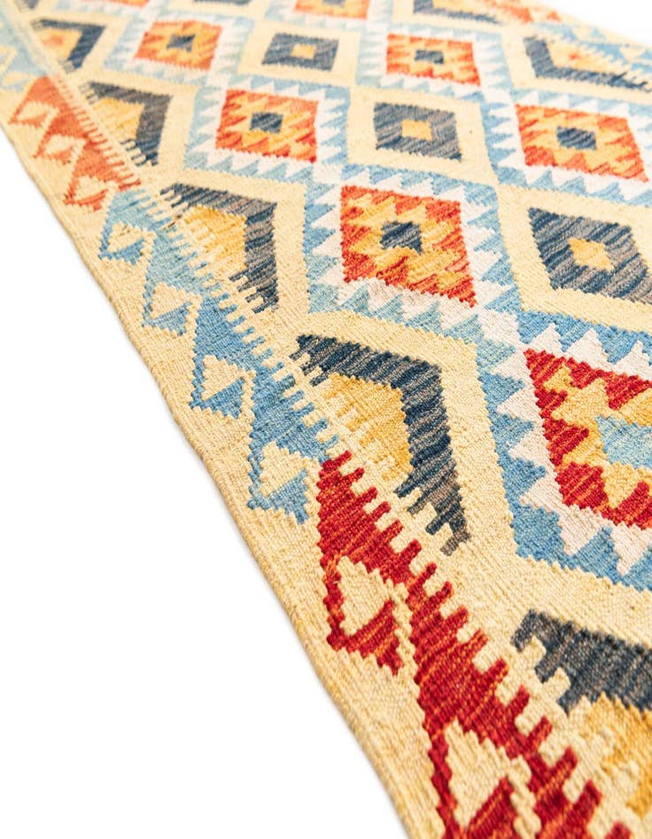 Detail image of 3' 3 x 6' 8  Hand Woven Kilim Maymana Wool Runner Rug