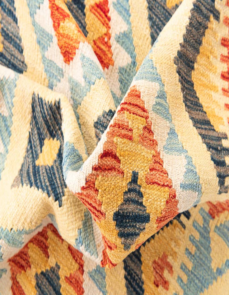 Detail image of 3' 3 x 6' 8  Hand Woven Kilim Maymana Wool Runner Rug