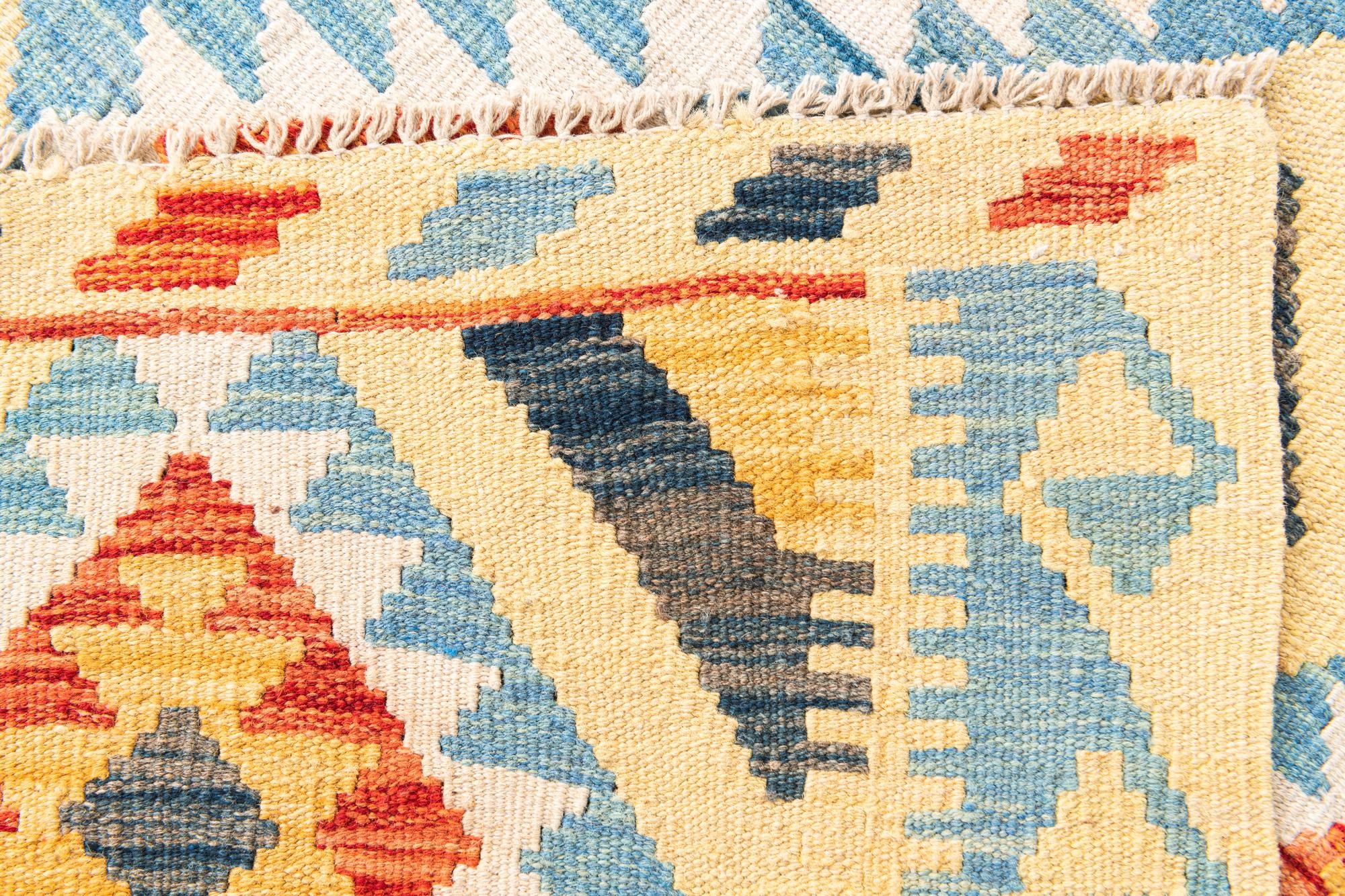 3' 3 x 6' 8 Hand Woven Kilim Maymana Wool Runner Rug