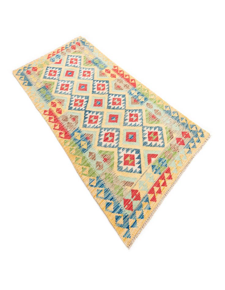 Detail image of 3' 3 x 6' 6  Hand Woven Kilim Maymana Wool Runner Rug