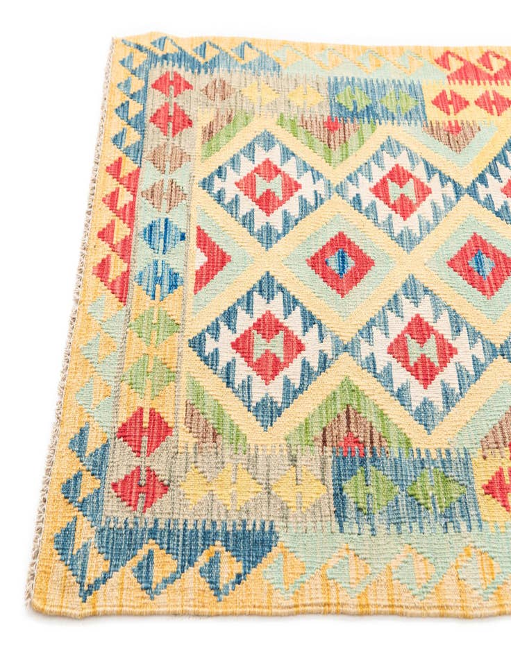Detail image of 3' 3 x 6' 6  Hand Woven Kilim Maymana Wool Runner Rug