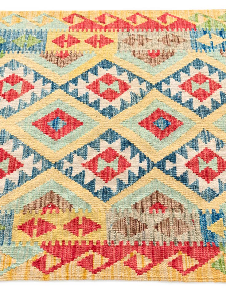 Detail image of 3' 3 x 6' 6  Hand Woven Kilim Maymana Wool Runner Rug