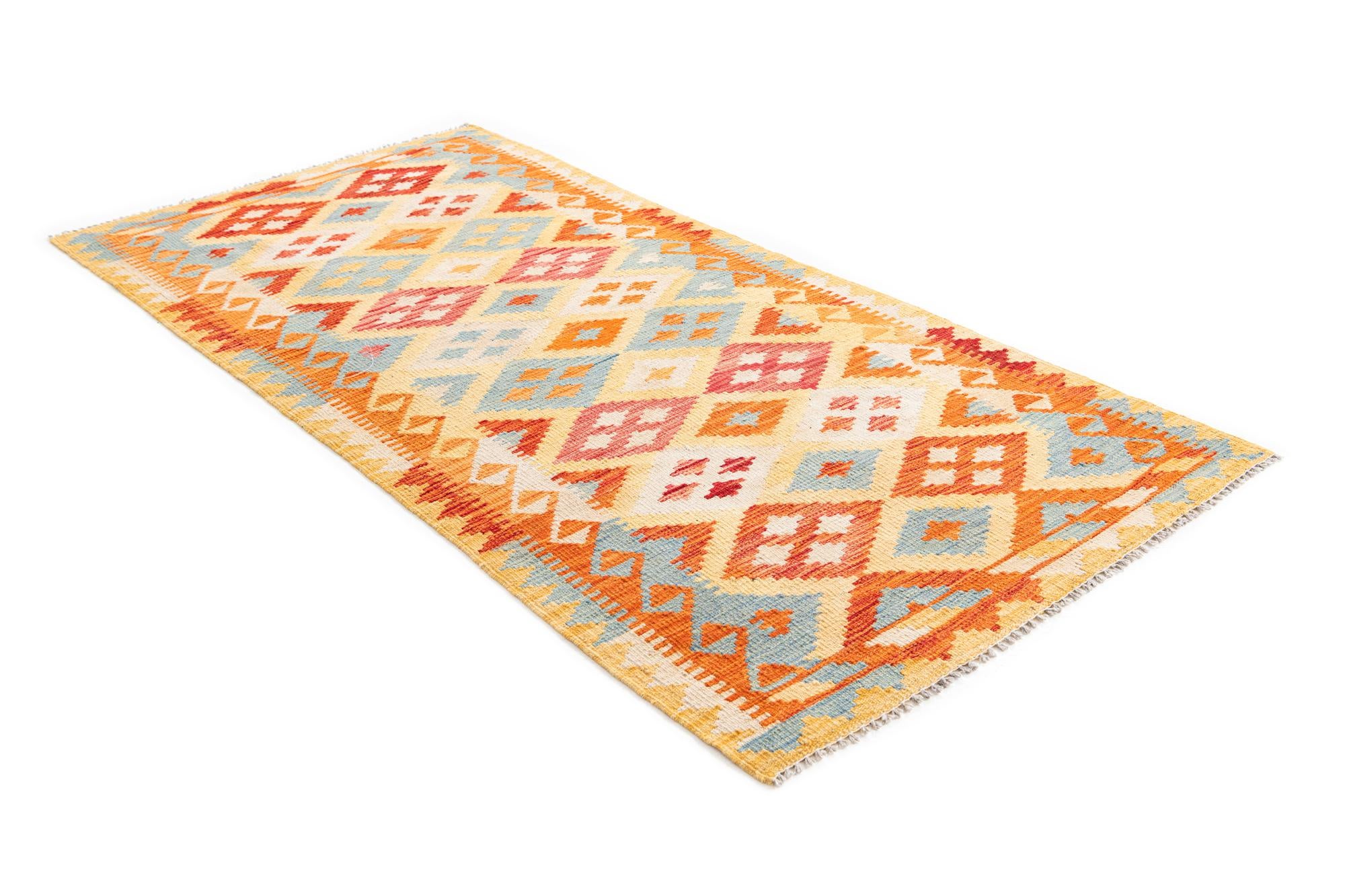 3' 3 x 6' 6 Hand Woven Kilim Maymana Wool Runner Rug