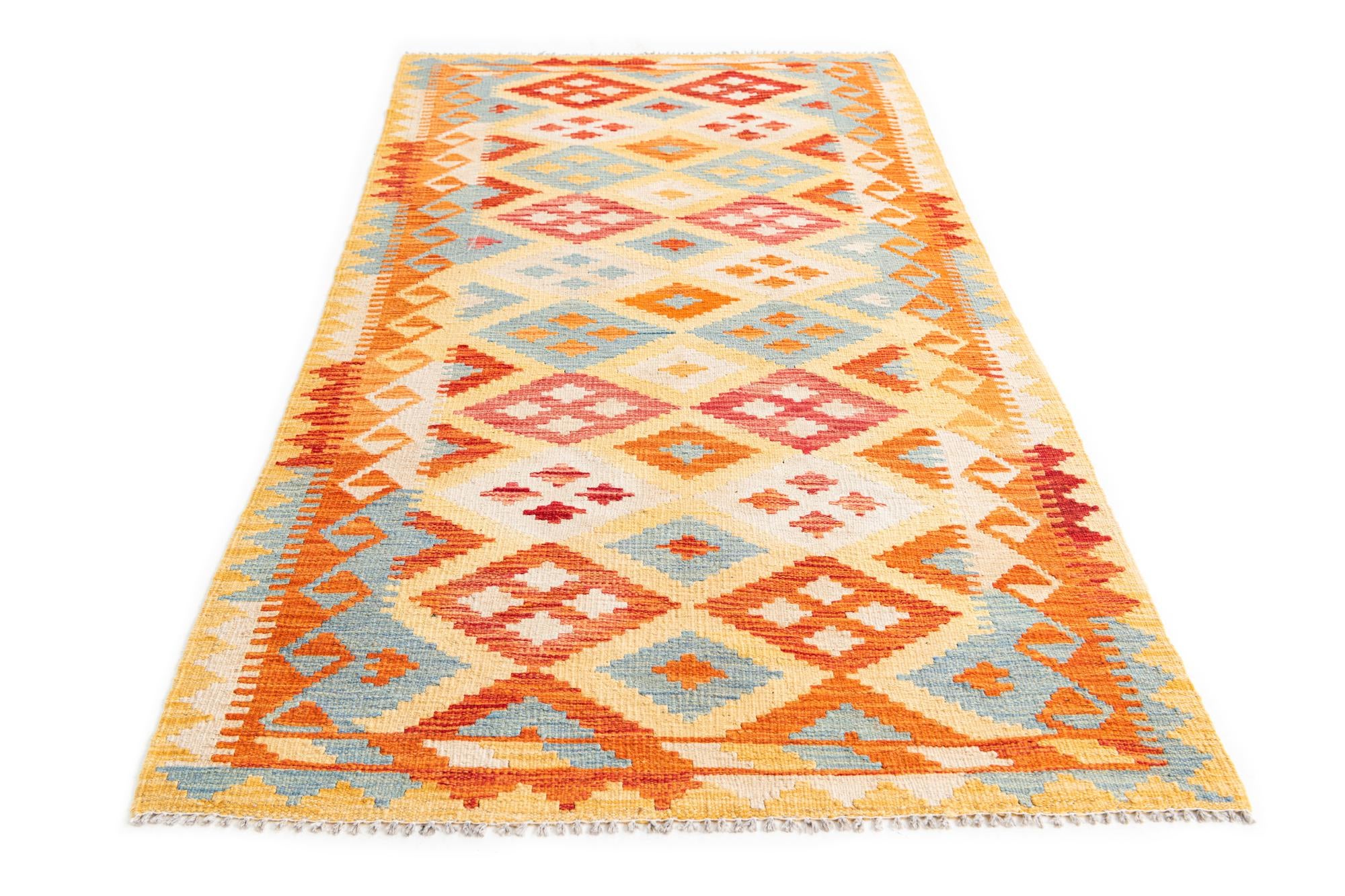 3' 3 x 6' 6 Hand Woven Kilim Maymana Wool Runner Rug