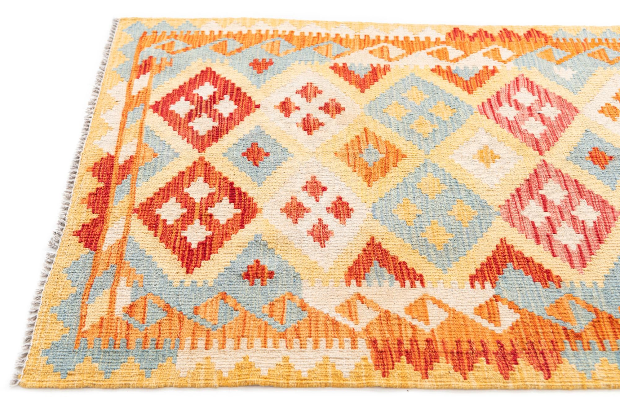 3' 3 x 6' 6 Hand Woven Kilim Maymana Wool Runner Rug
