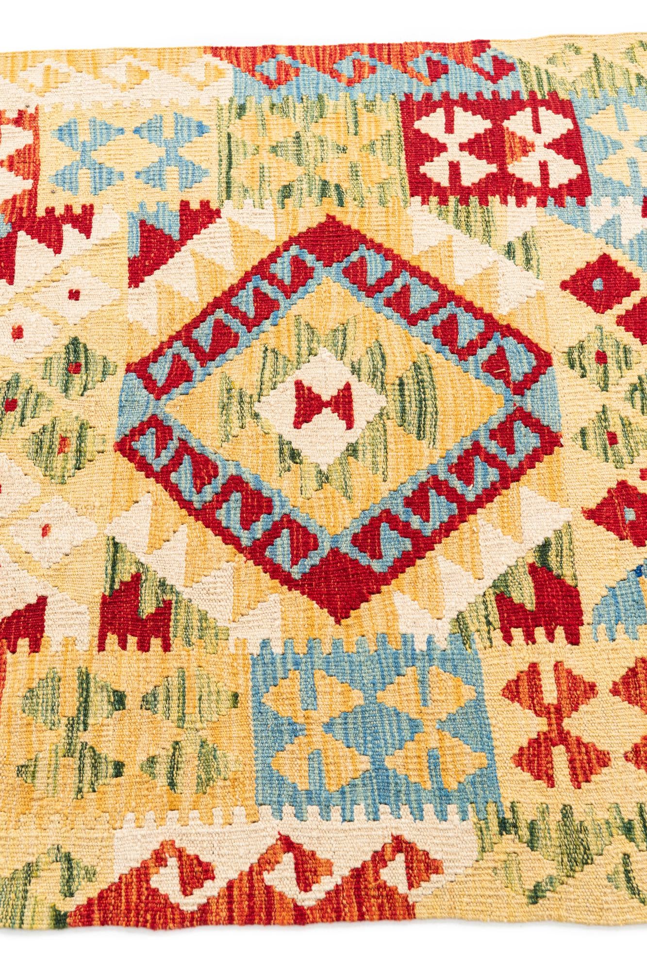 3' 4 x 6' 10 Hand Woven Kilim Maymana Wool Runner Rug