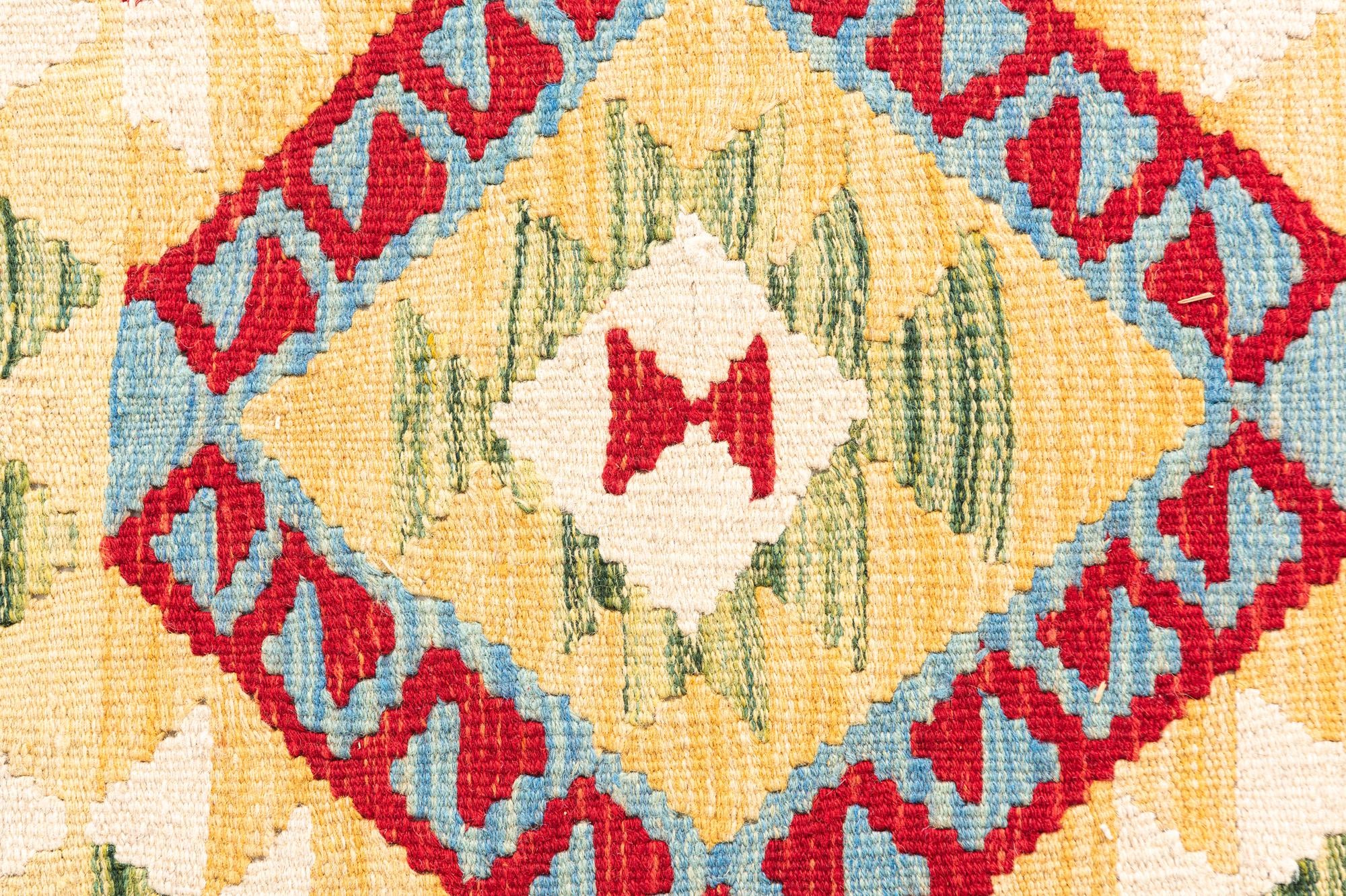 3' 4 x 6' 10 Hand Woven Kilim Maymana Wool Runner Rug