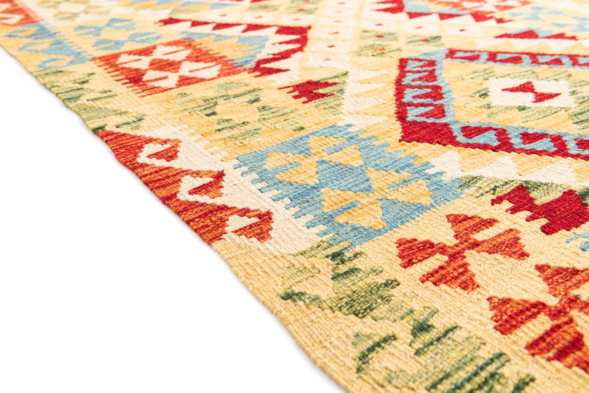 3' 4 x 6' 10 Hand Woven Kilim Maymana Wool Runner Rug