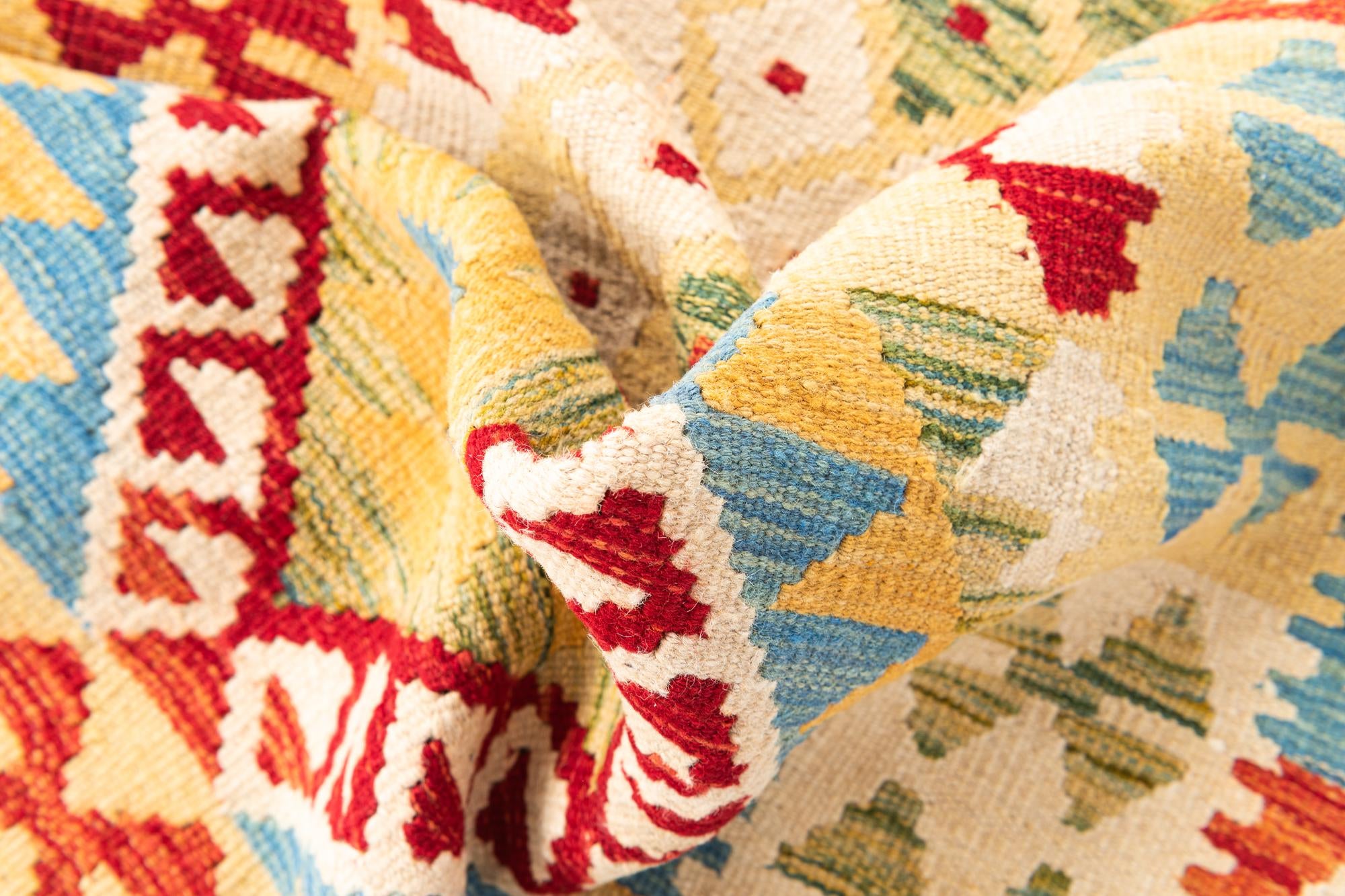 3' 4 x 6' 10 Hand Woven Kilim Maymana Wool Runner Rug