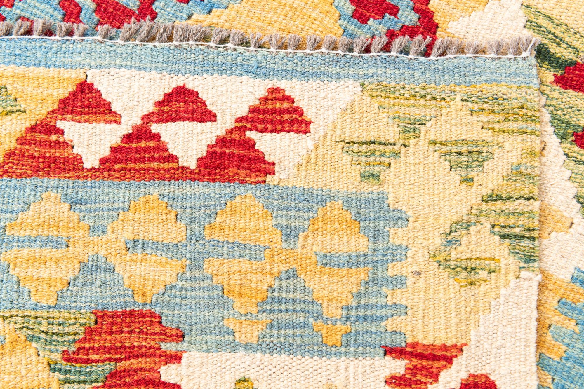 3' 4 x 6' 10 Hand Woven Kilim Maymana Wool Runner Rug