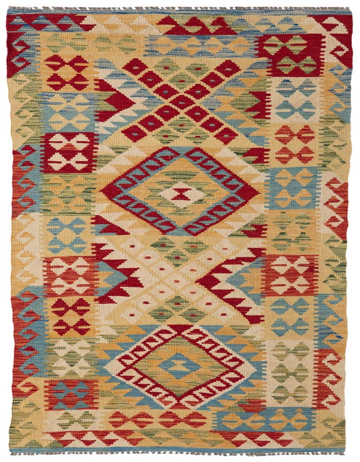 Detail image of 3' 4 x 6' 10 Hand Woven Kilim Maymana Wool Runner Rug
