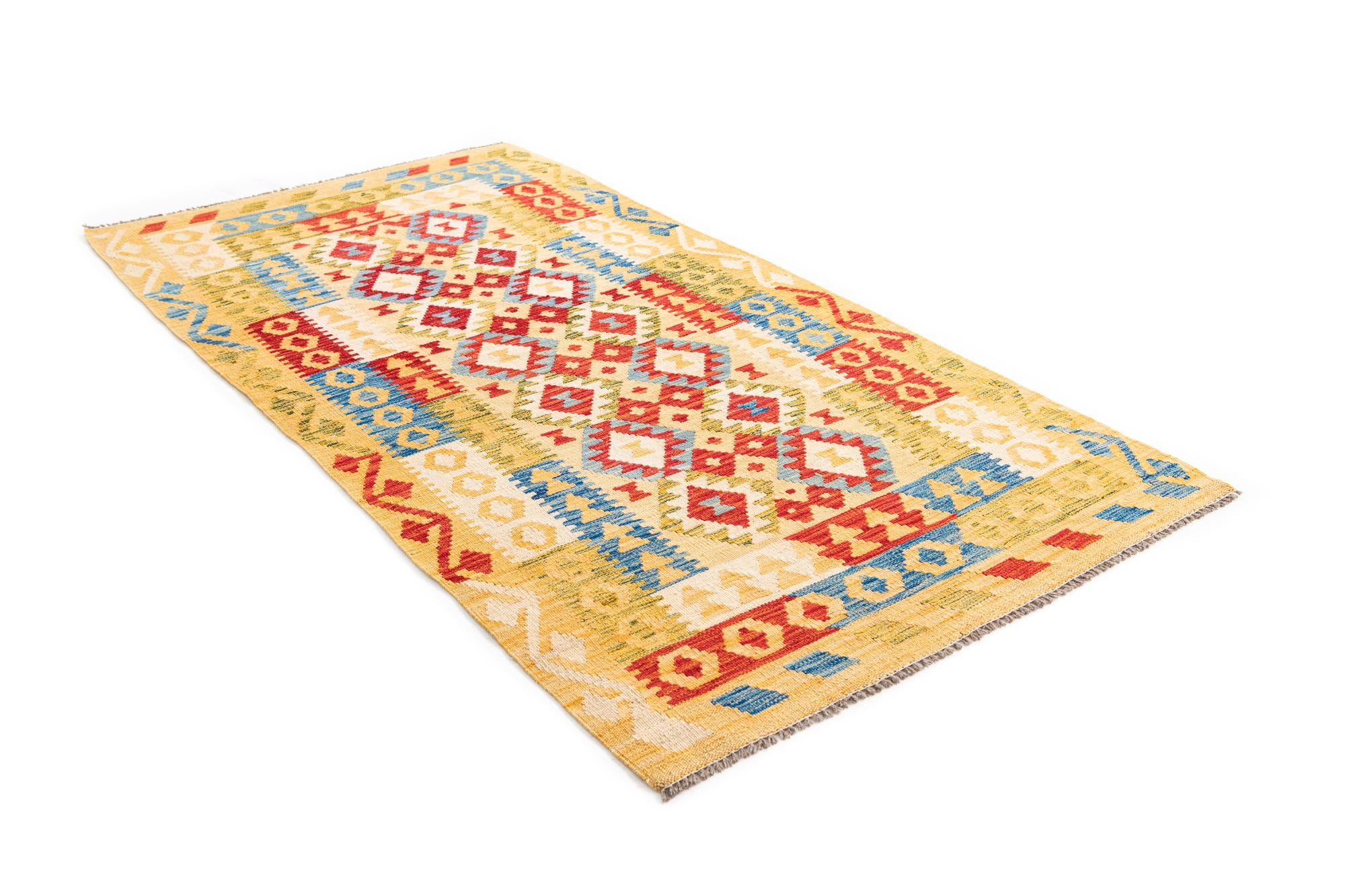 3' 5 x 6' 8 Hand Woven Kilim Maymana Wool Runner Rug