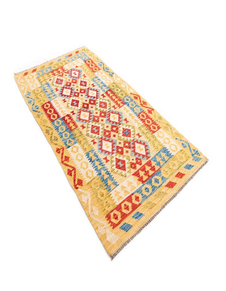 Detail image of 3' 5 x 6' 8  Hand Woven Kilim Maymana Wool Runner Rug