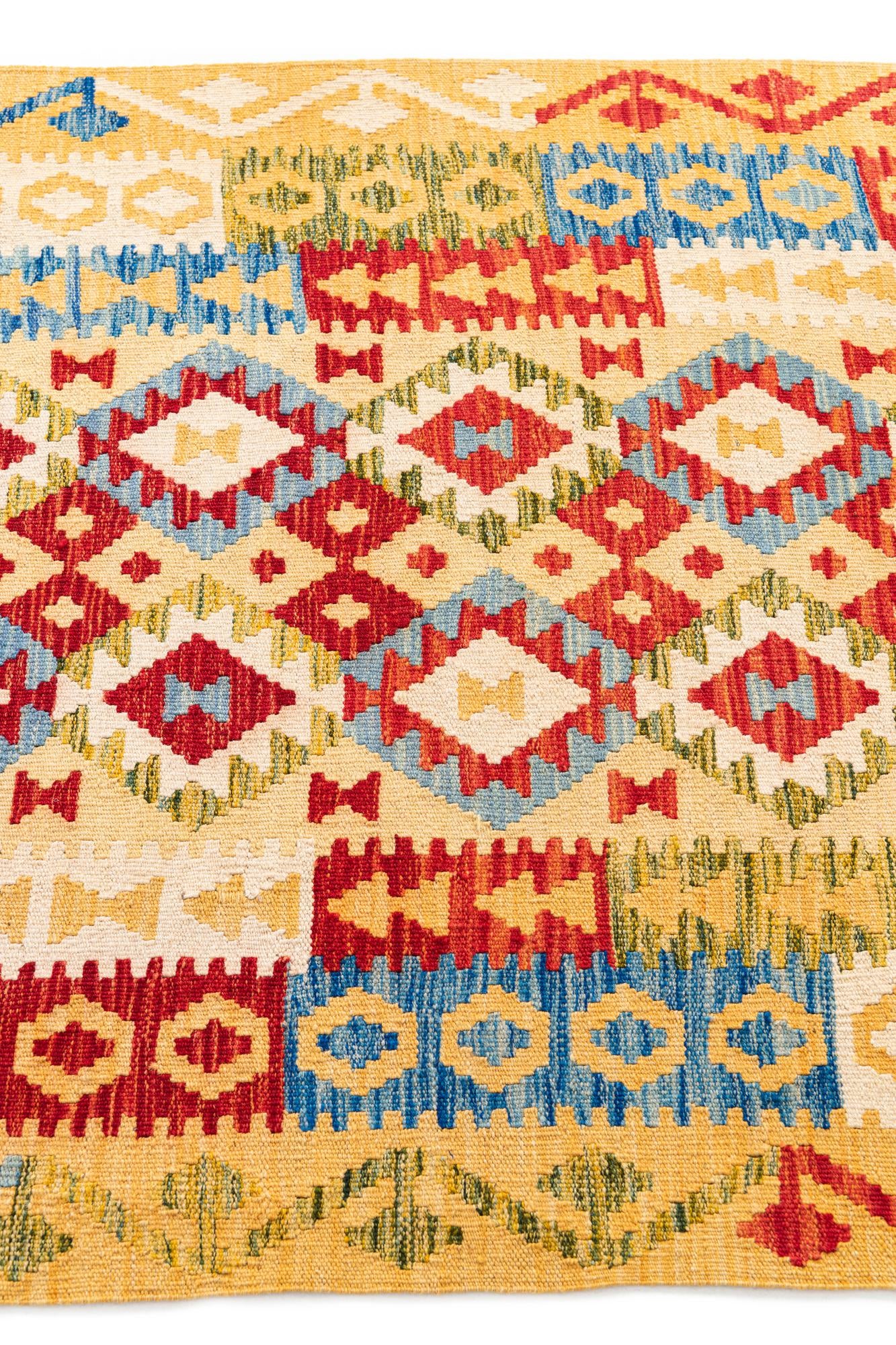 3' 5 x 6' 8 Hand Woven Kilim Maymana Wool Runner Rug