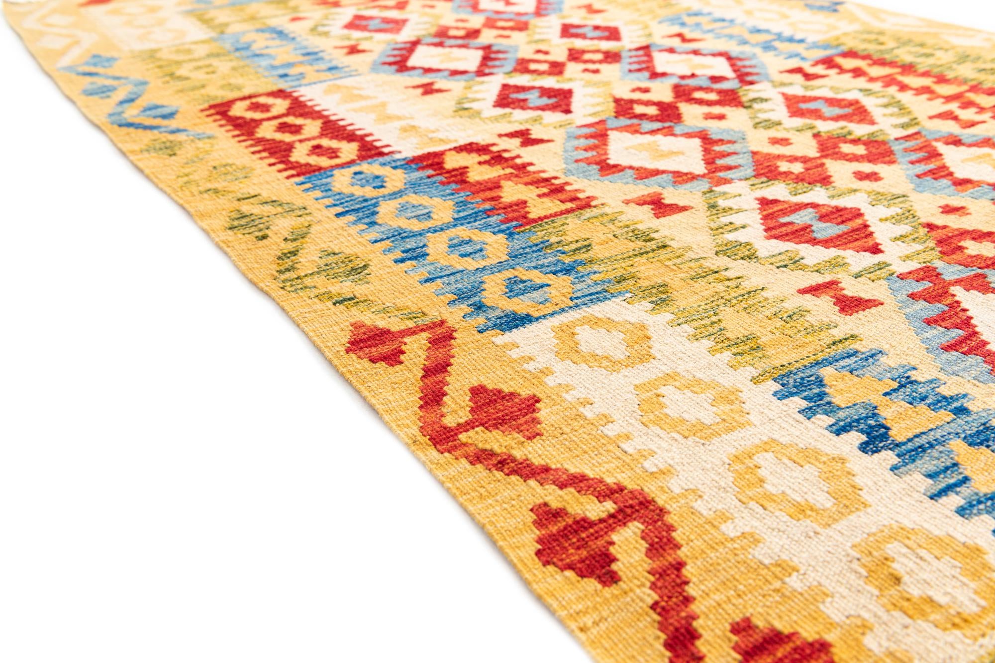 3' 5 x 6' 8 Hand Woven Kilim Maymana Wool Runner Rug