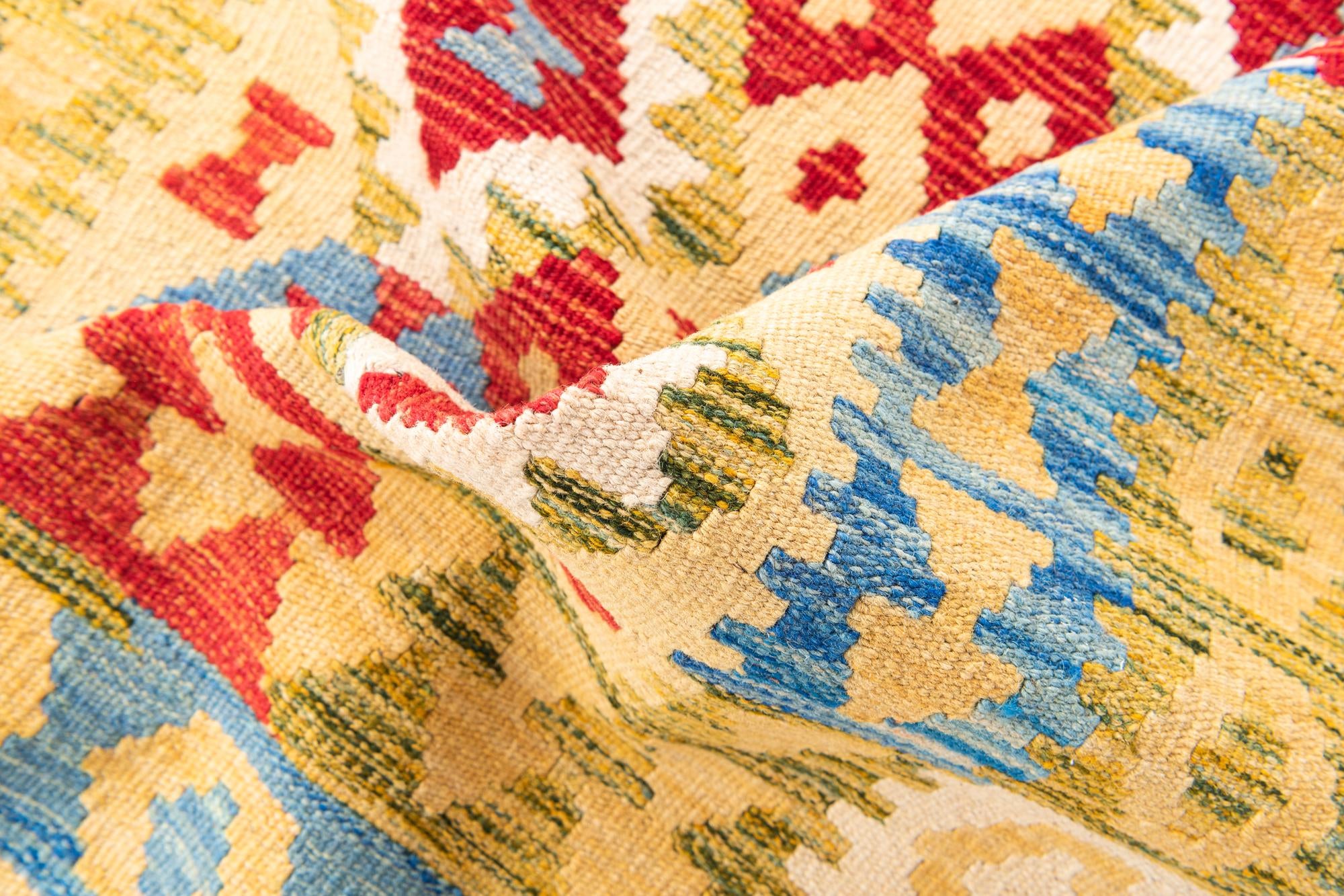 3' 5 x 6' 8 Hand Woven Kilim Maymana Wool Runner Rug