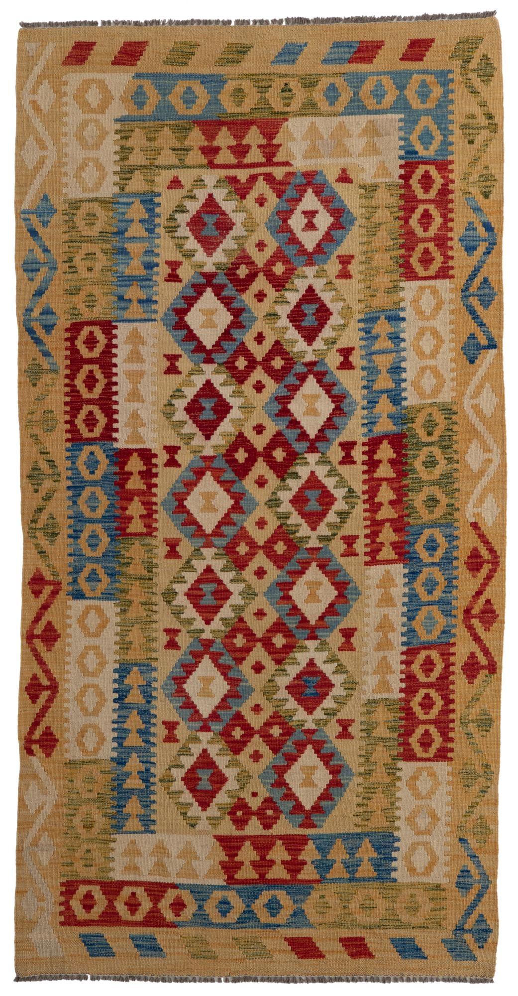 3' 5 x 6' 8 Hand Woven Kilim Maymana Wool Runner Rug