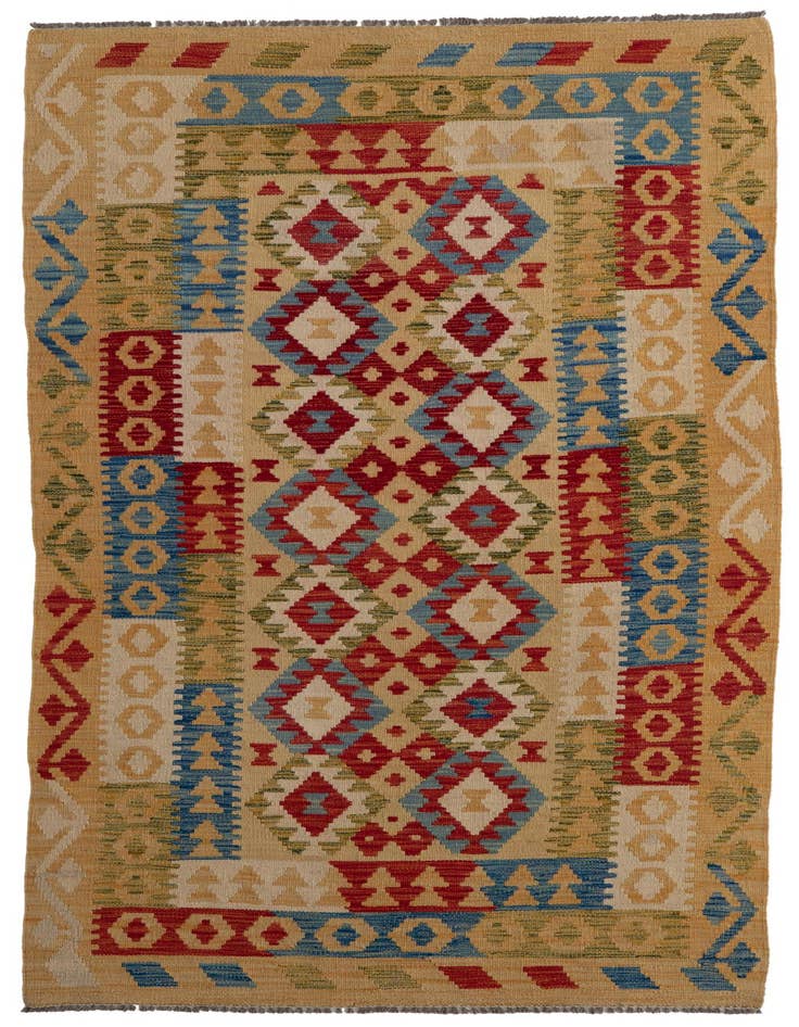 Detail image of 3' 5 x 6' 8 Hand Woven Kilim Maymana Wool Runner Rug