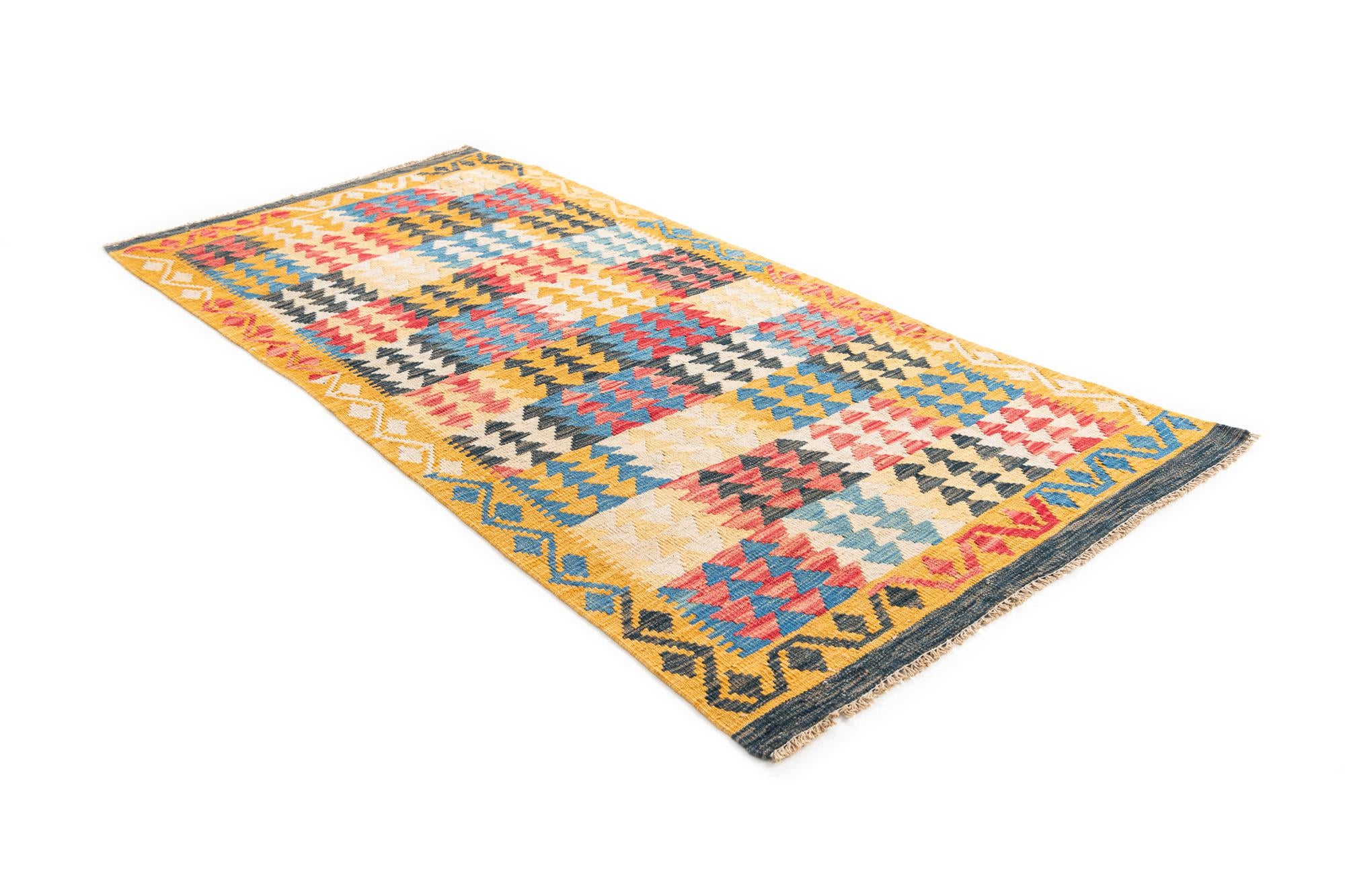 3' 3 x 6' 6 Hand Woven Kilim Maymana Wool Runner Rug