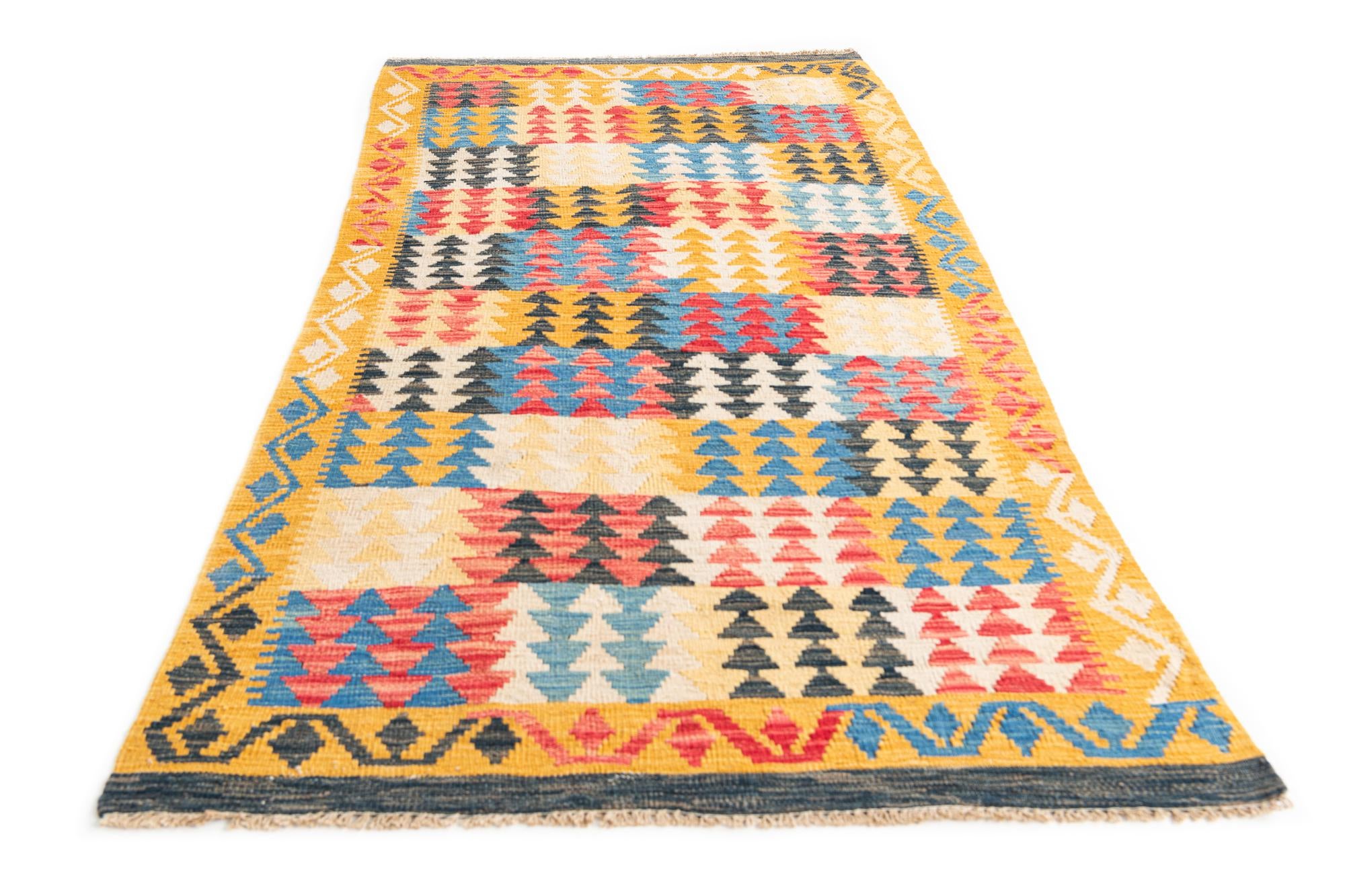 3' 3 x 6' 6 Hand Woven Kilim Maymana Wool Runner Rug