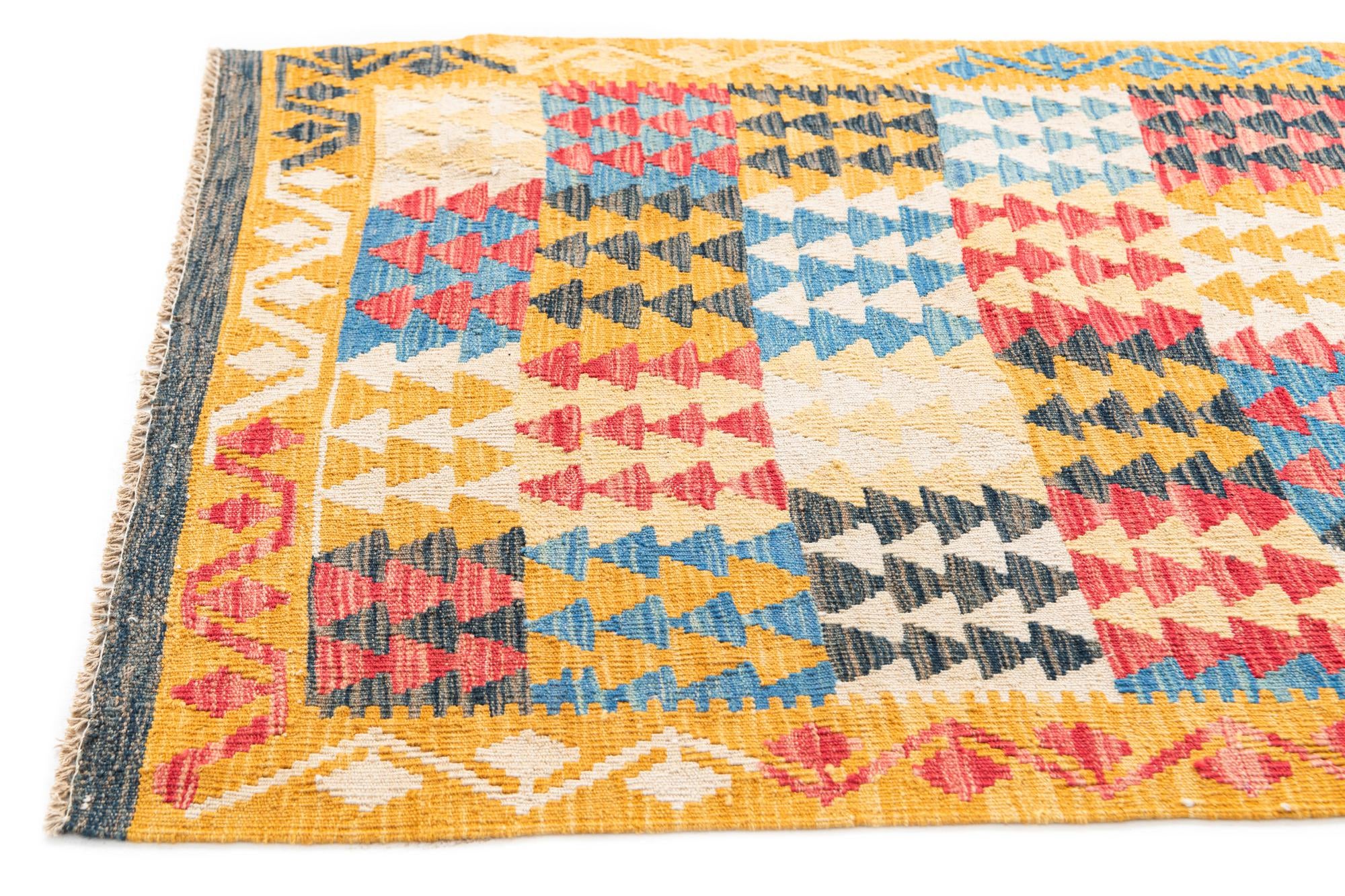 3' 3 x 6' 6 Hand Woven Kilim Maymana Wool Runner Rug