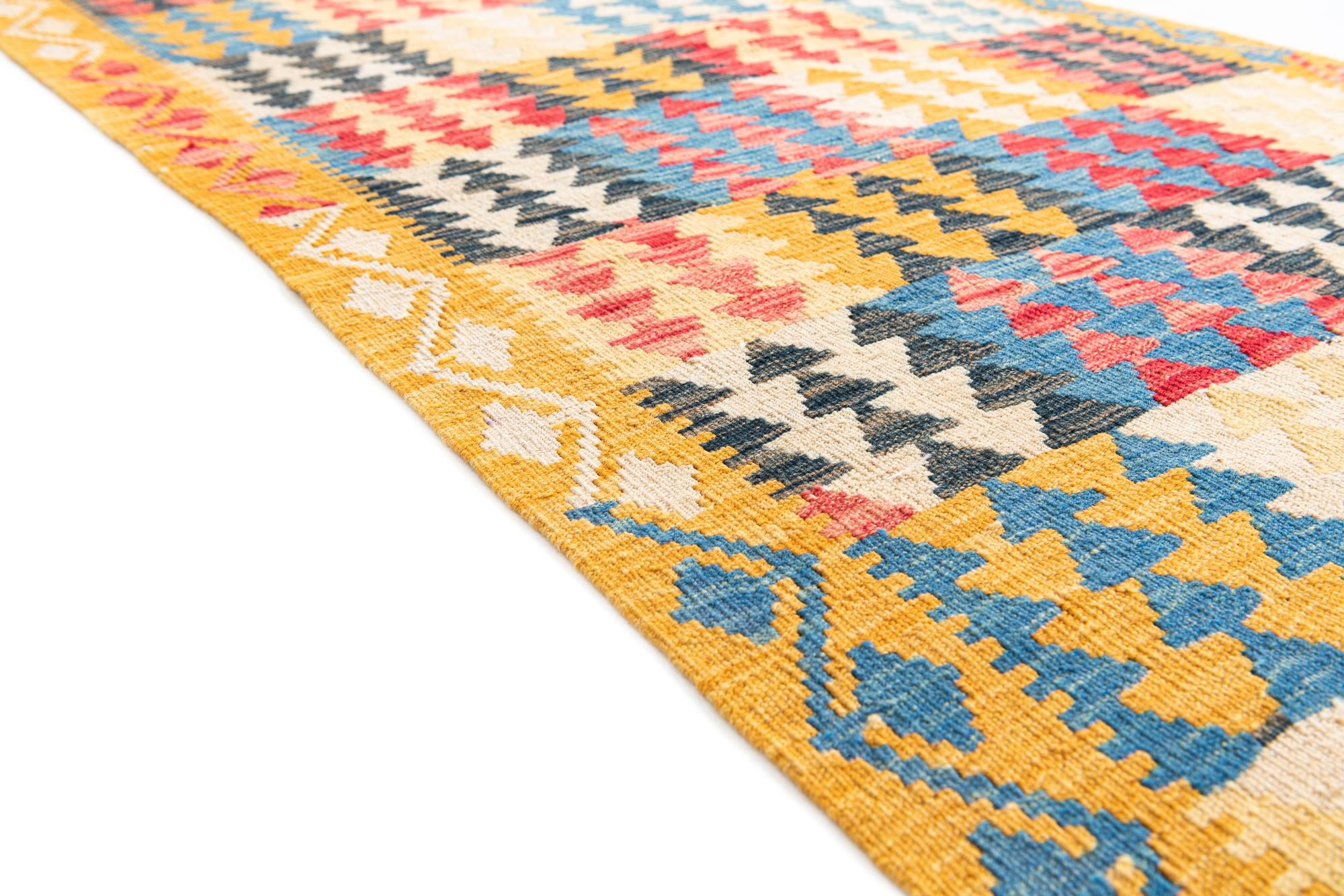 3' 3 x 6' 6 Hand Woven Kilim Maymana Wool Runner Rug
