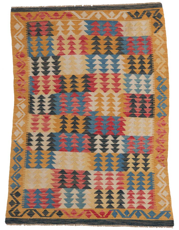 Detail image of 3' 3 x 6' 6 Hand Woven Kilim Maymana Wool Runner Rug