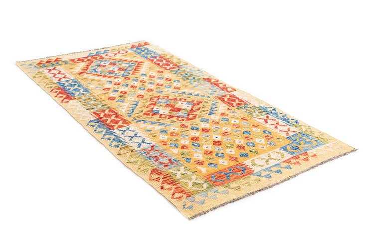 Detail image of 3' 4 x 6' 7 Hand Woven Kilim Maymana Wool Runner Rug