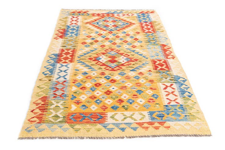 Detail image of 3' 4 x 6' 7 Hand Woven Kilim Maymana Wool Runner Rug