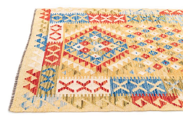 Detail image of 3' 4 x 6' 7 Hand Woven Kilim Maymana Wool Runner Rug