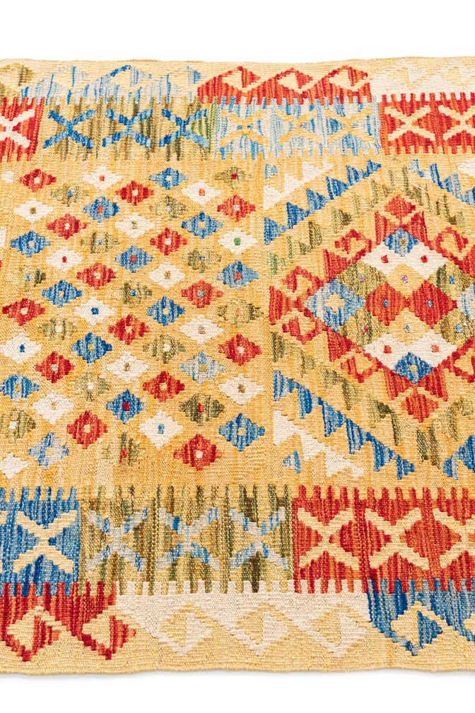 3' 4 x 6' 7 Hand Woven Kilim Maymana Wool Runner Rug