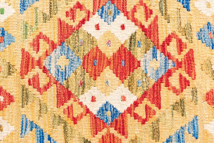 Detail image of 3' 4 x 6' 7 Hand Woven Kilim Maymana Wool Runner Rug