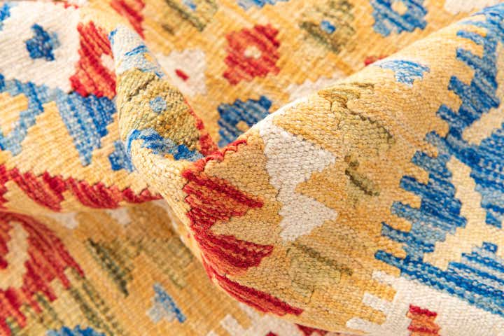 3' 4 x 6' 7 Hand Woven Kilim Maymana Wool Runner Rug