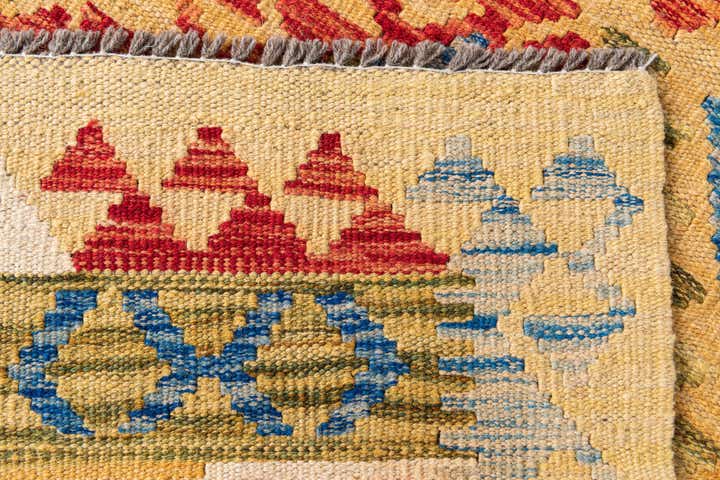 3' 4 x 6' 7 Hand Woven Kilim Maymana Wool Runner Rug