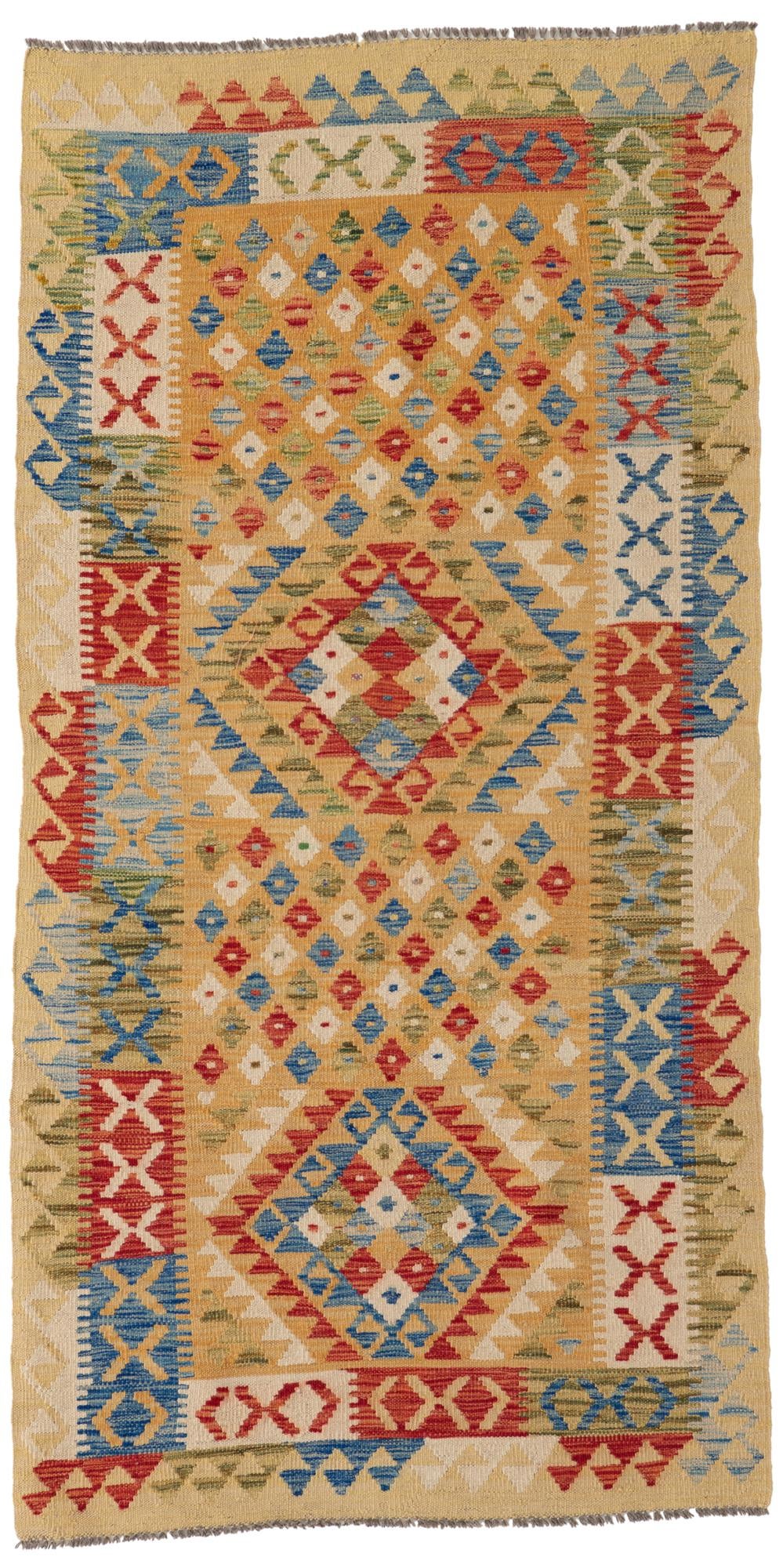 3' 4 x 6' 7 Hand Woven Kilim Maymana Wool Runner Rug