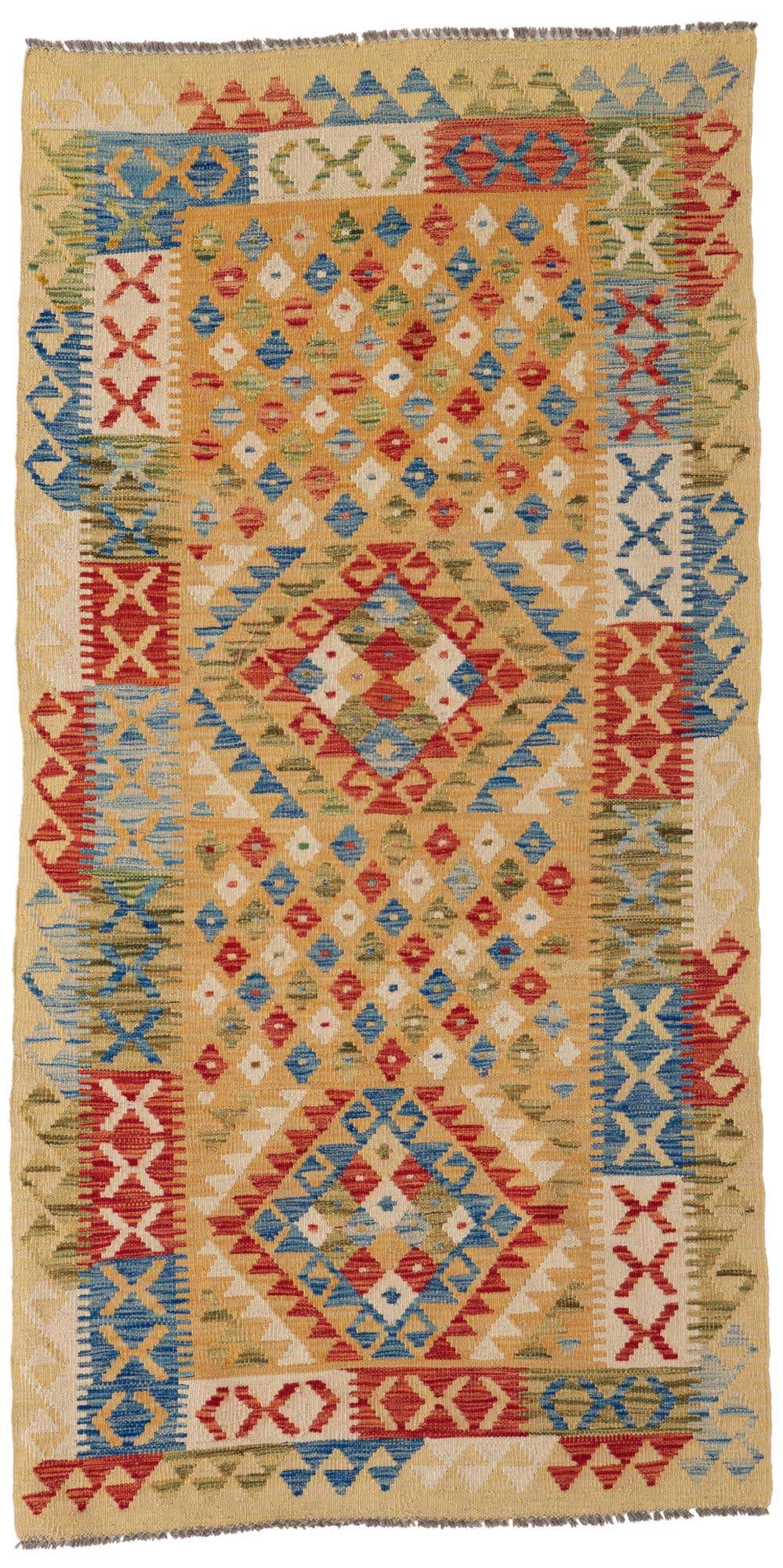 3' 4 x 6' 7 Hand Woven Kilim Maymana Wool Runner Rug