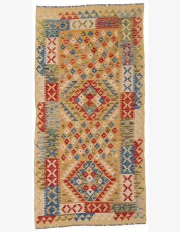 3' 4 x 6' 7 Hand Woven Kilim Maymana Wool Runner Rug