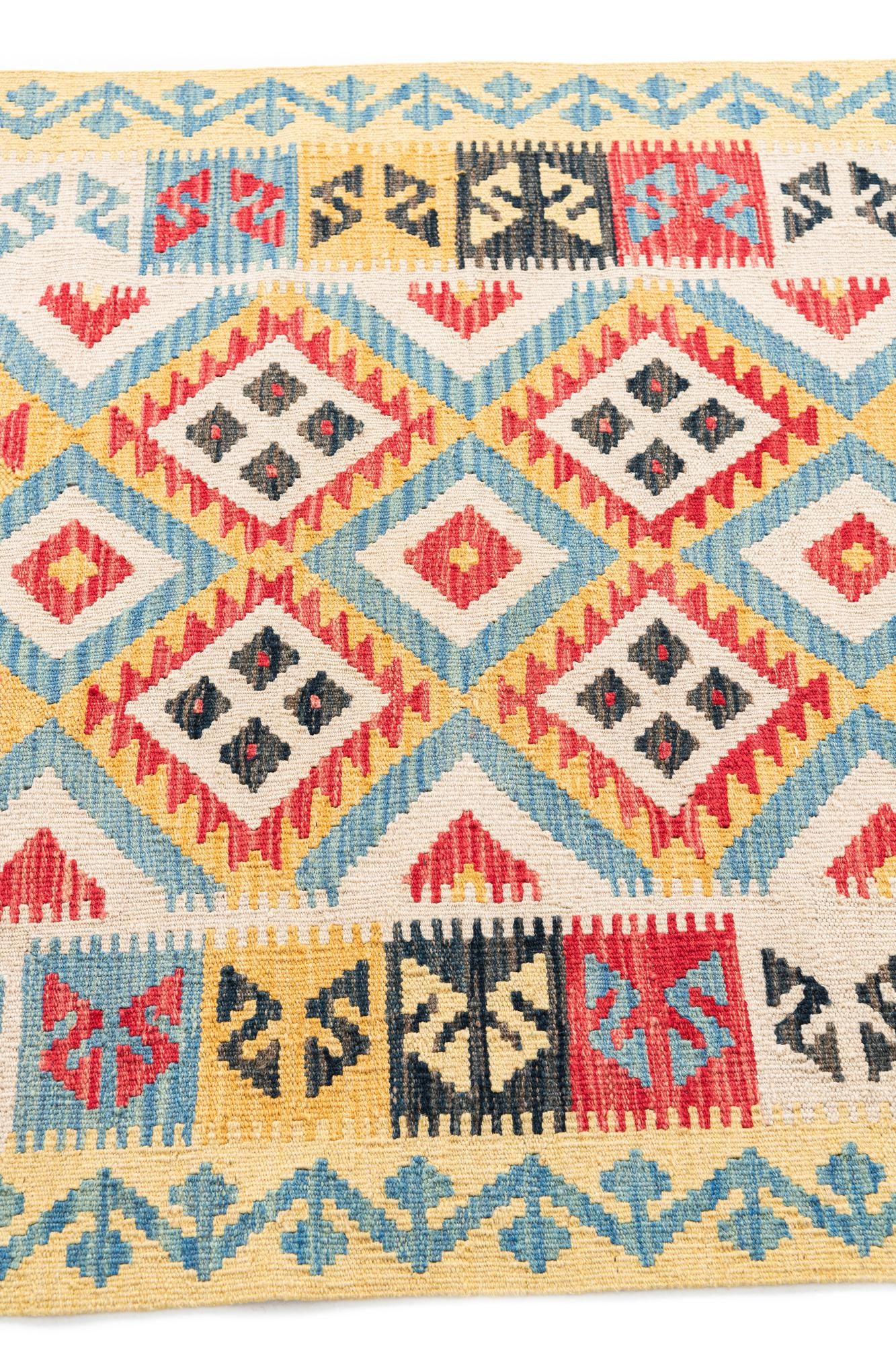 3' 5 x 6' 8 Hand Woven Kilim Maymana Wool Runner Rug