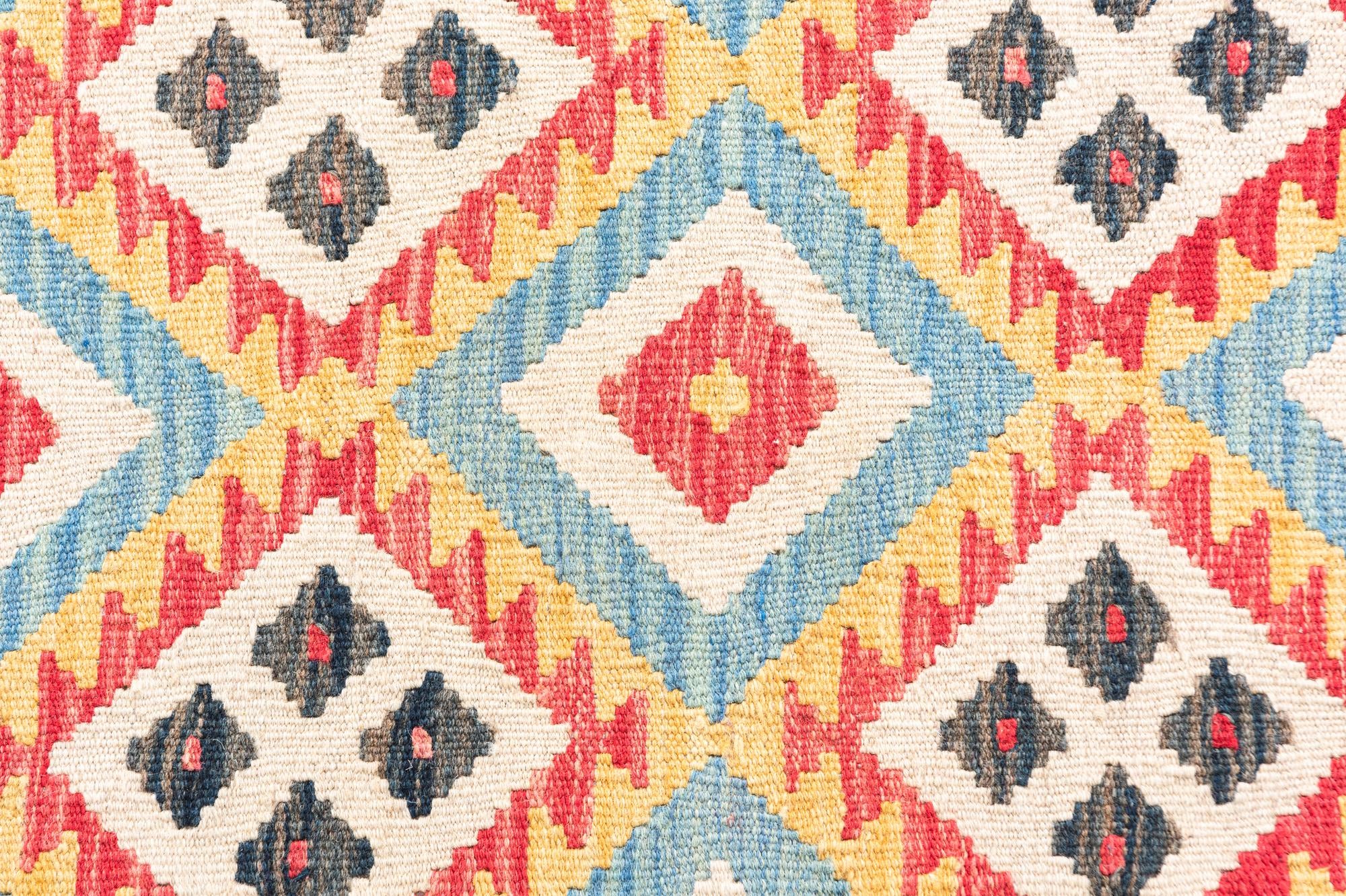 3' 5 x 6' 8 Hand Woven Kilim Maymana Wool Runner Rug