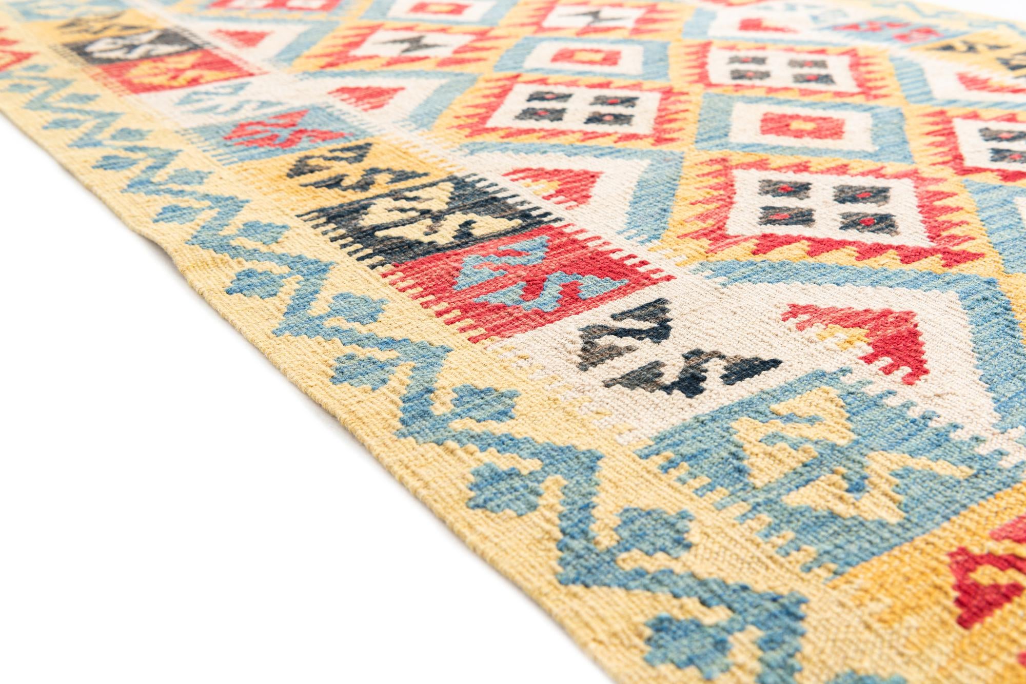3' 5 x 6' 8 Hand Woven Kilim Maymana Wool Runner Rug