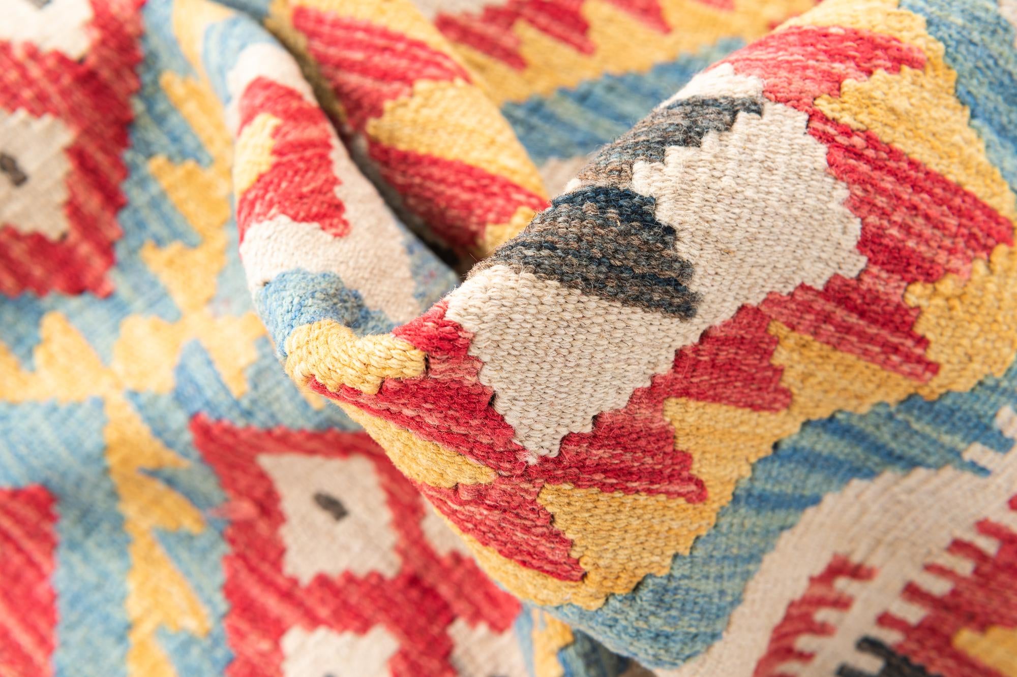 3' 5 x 6' 8 Hand Woven Kilim Maymana Wool Runner Rug