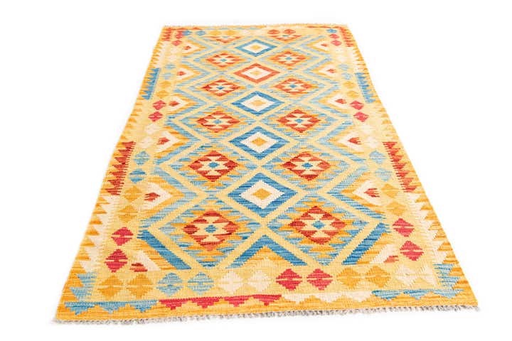 3' 5 x 6' 9 Hand Woven Kilim Maymana Wool Runner Rug