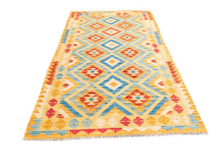 Detail image of 3' 5 x 6' 9 Hand Woven Kilim Maymana Wool Runner Rug